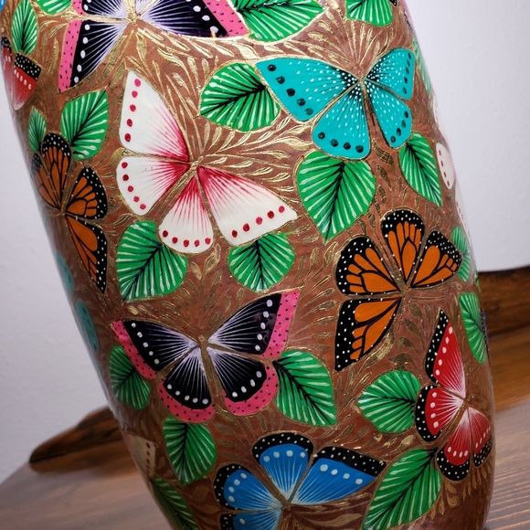 Hammered Copper Artisan Handpainted Vase Butterfly - Picture 6 of 8